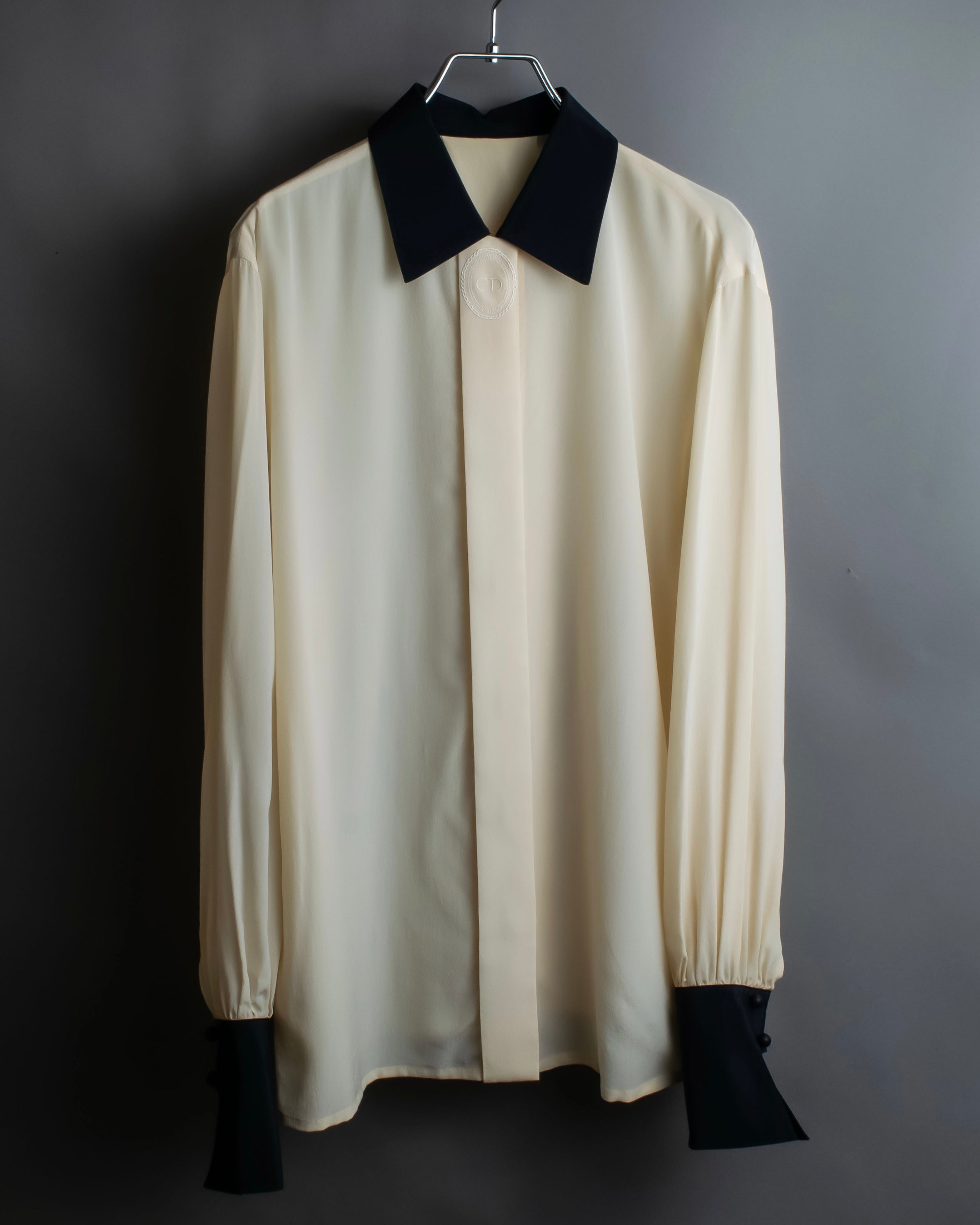 "Christian Dior" 100% silk emblem engraved cleric shirt