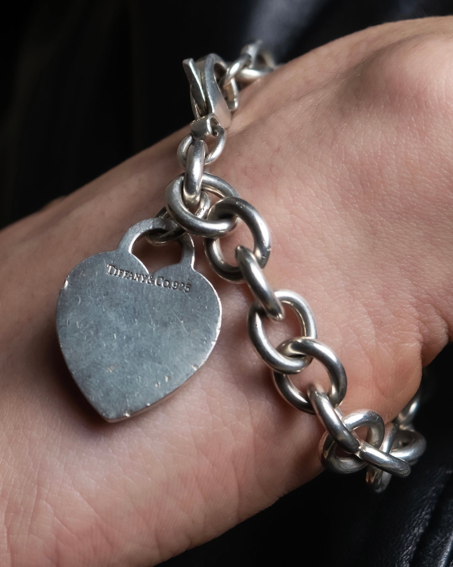 "Tiffany&Co" Heart motif sterling silver chain bracelet