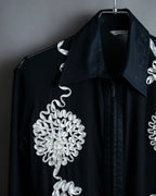 Vintage double zip ribbon flower design sheer jacket