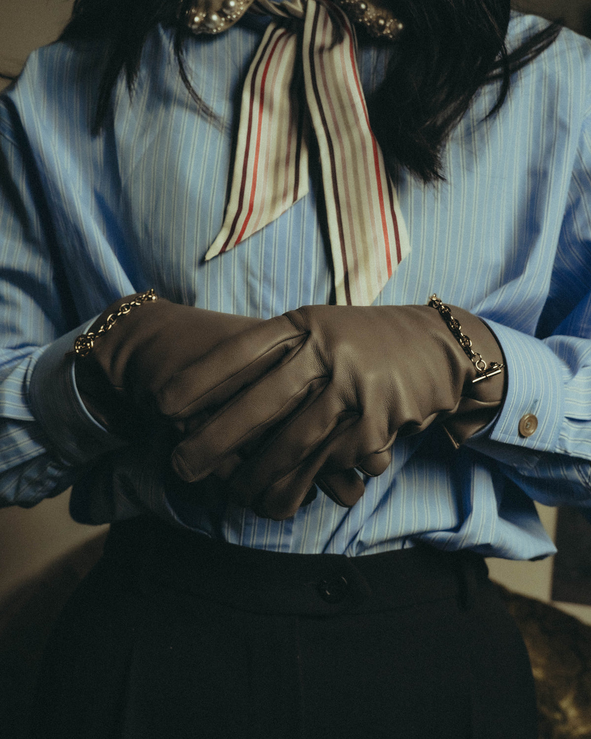 -SPECIAL- "Hermès" 20's Luxurious chain detailed lambskin leather gloves