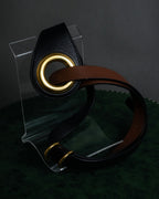 "BURBERRY" Gold circle metal design waist mark leather belt