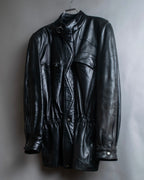 "Claude Montana" Drawcord detail stand-up collar leather blouson