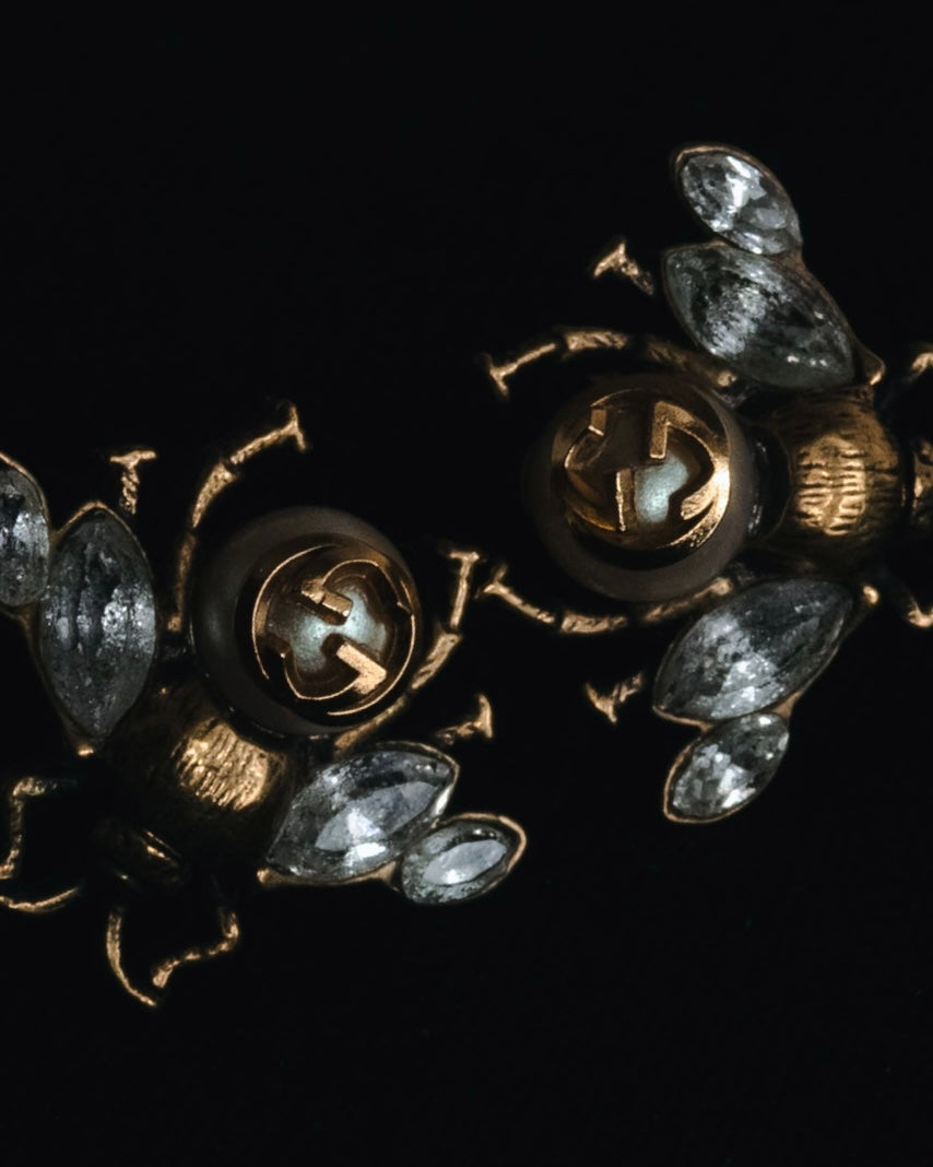 "GUCCI" 10’s Bee crystal pearl pierces