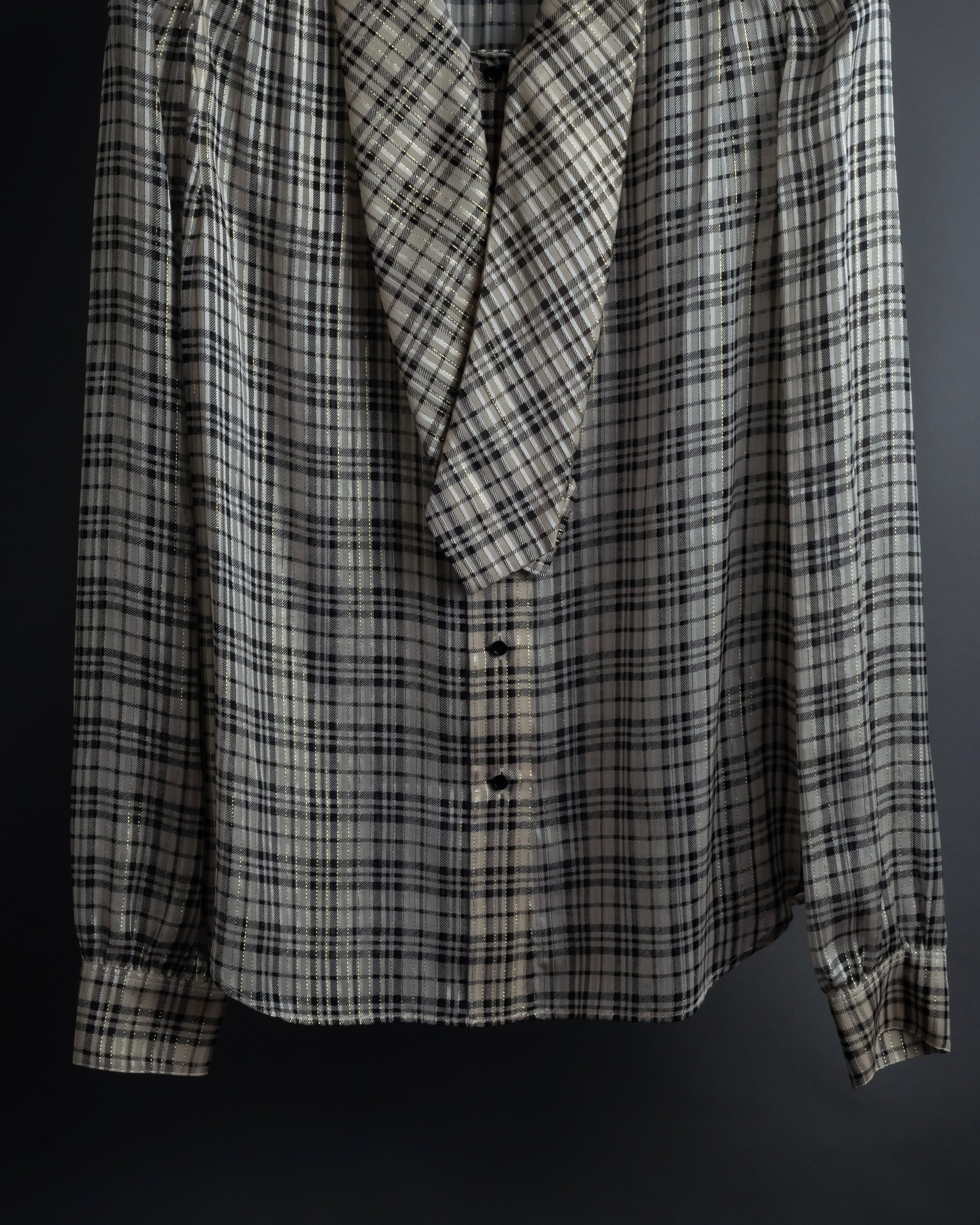 "Saint Laurent" Lame check pattern bow tie shirt