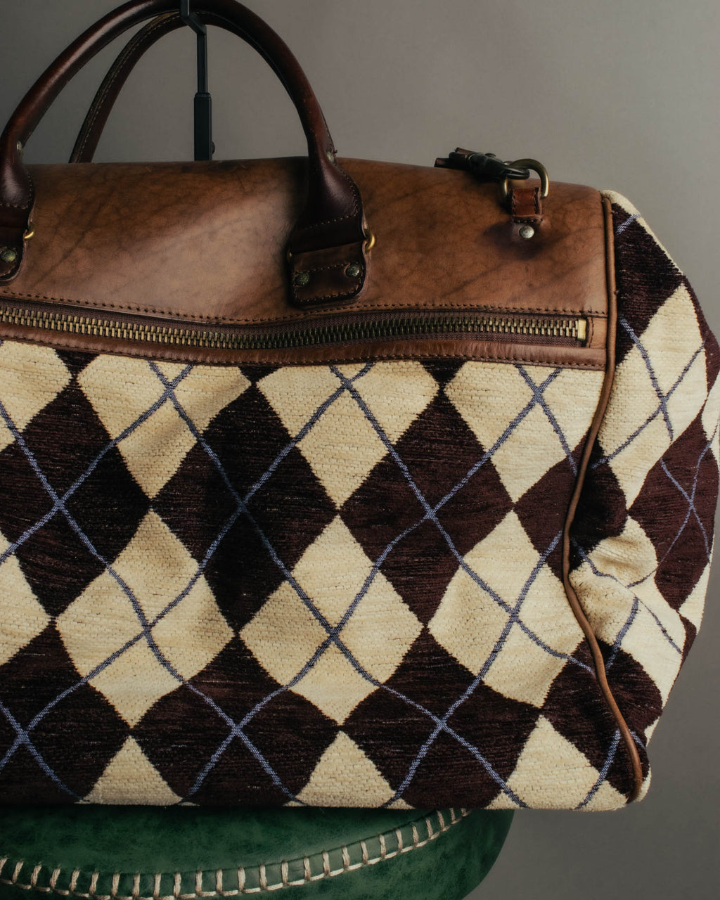 -SPECIAL- "Felisi" Argyle leather trim 2way boston bag