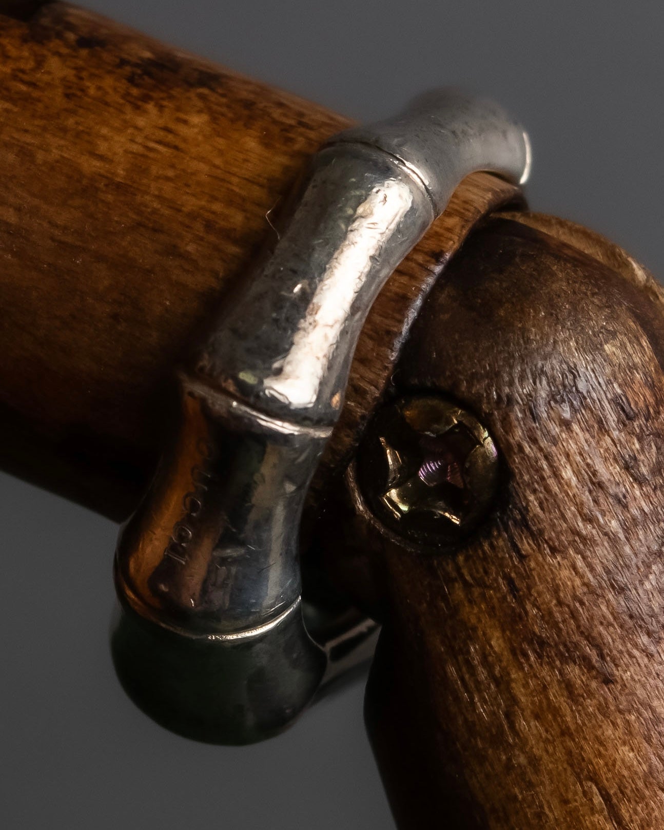 "GUCCI" Bamboo motif stone top silver ring