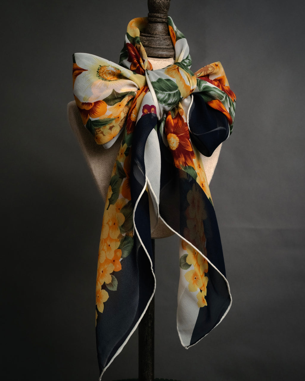 “Christian Dior” 80’s–90’s Botanical silk floral scarf
