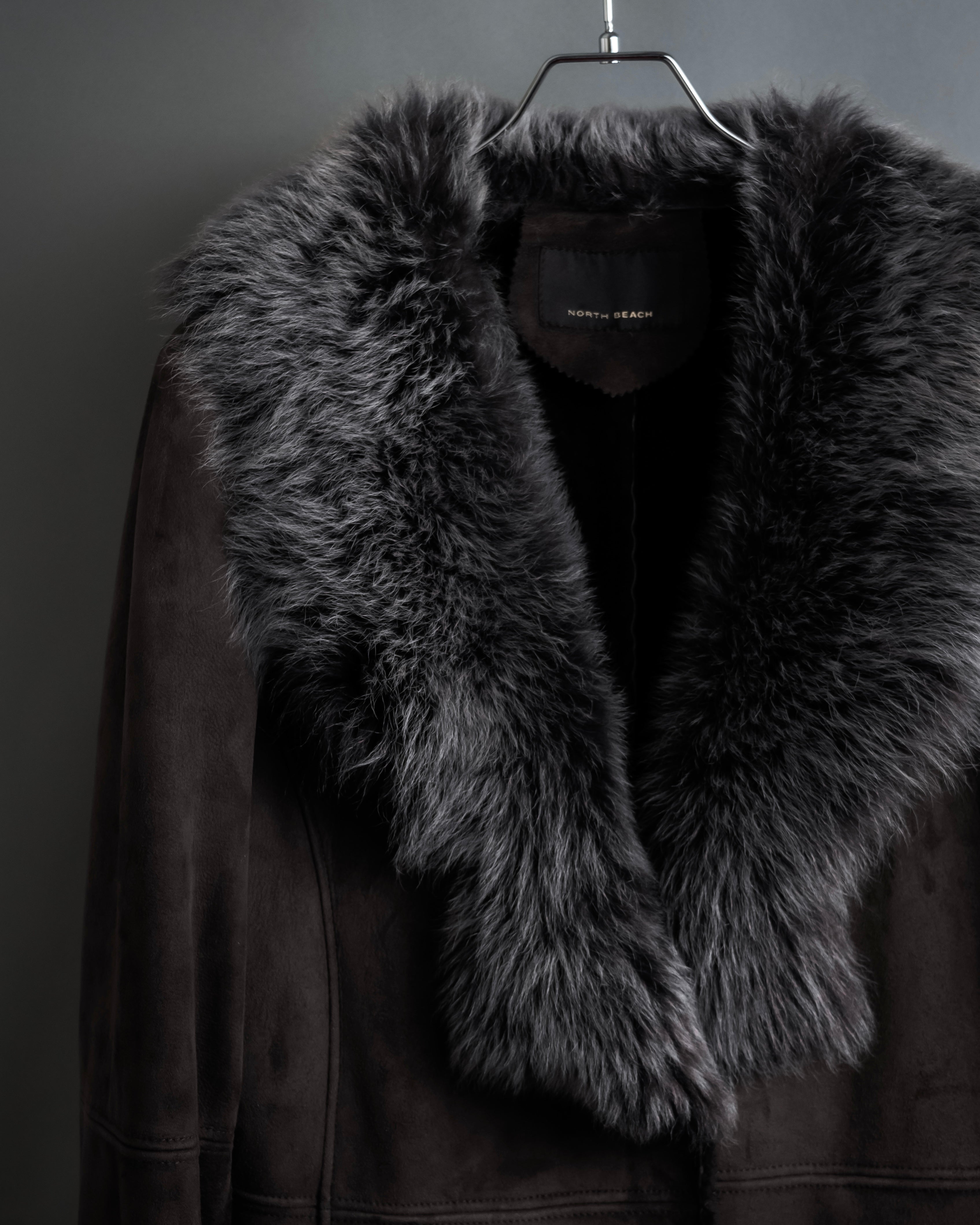 "NORTH BEACH" Smoky lamb fur design suede leather coat