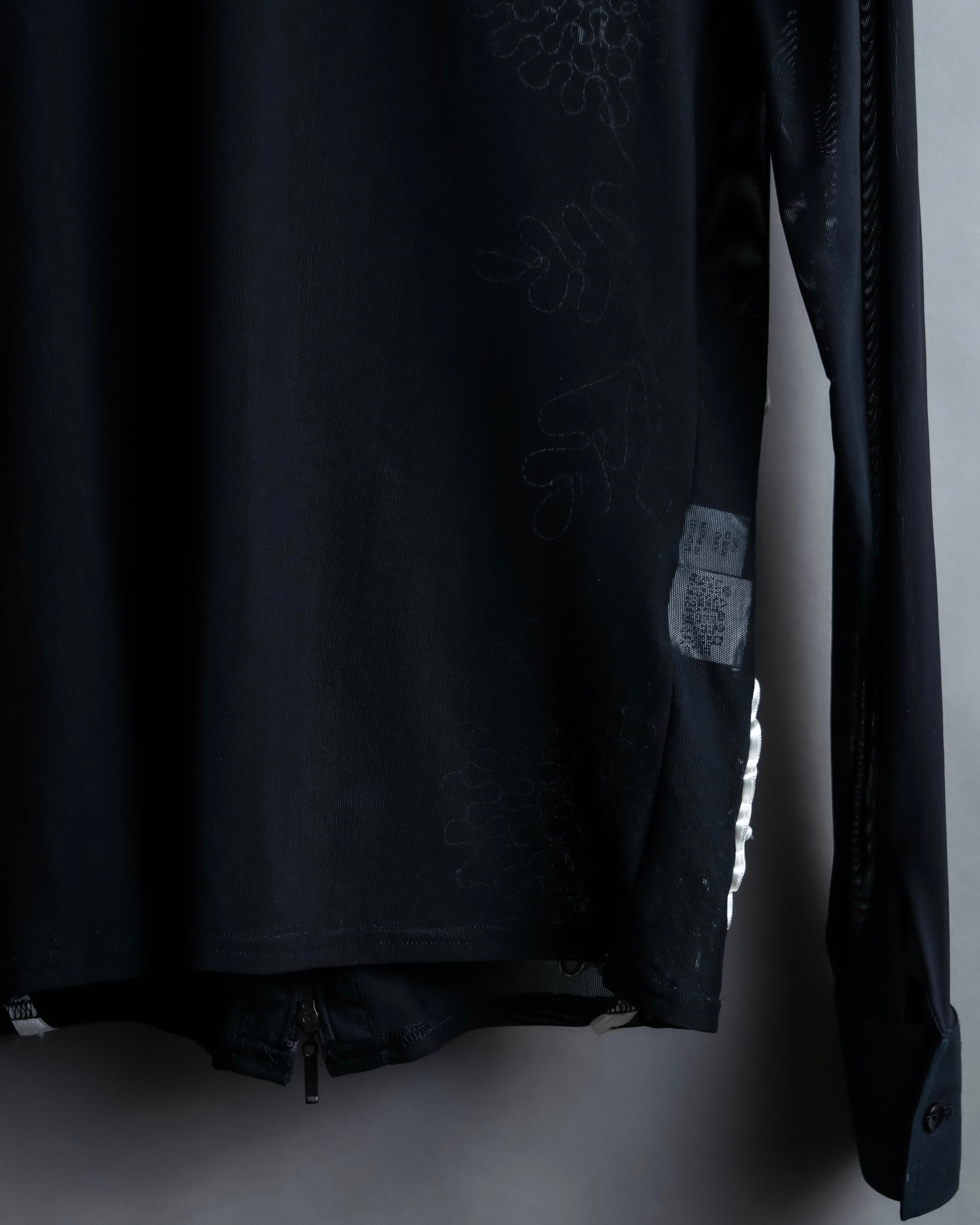 Vintage double zip ribbon flower design sheer jacket