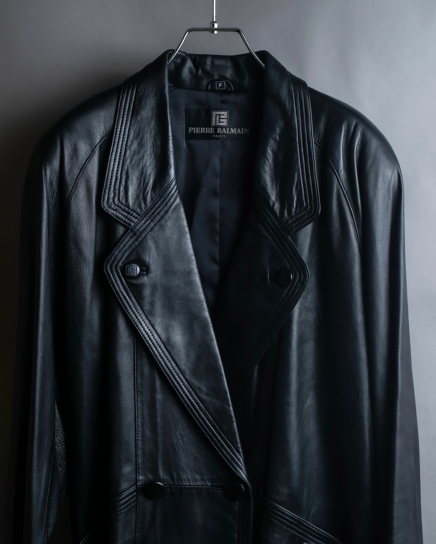 "PIERRE BALMAIN" Oversized double-breasted lamb leather tailored jacket