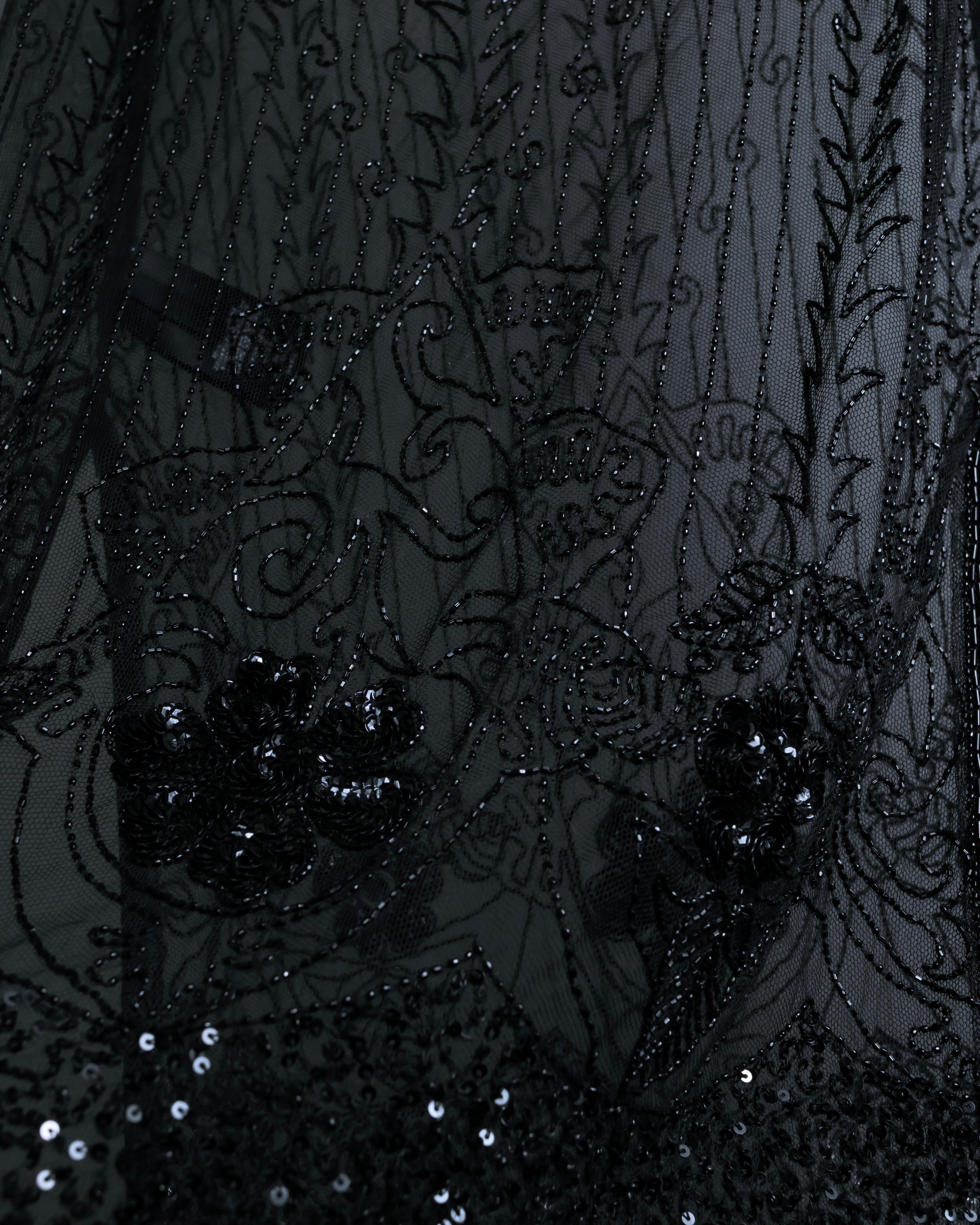 "RRL Ralph Lauren" Sequined beaded plant motif tulle sleeveless dress