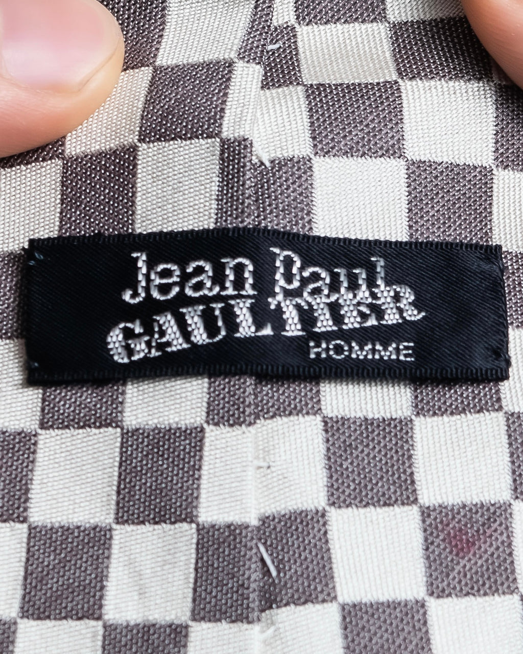 "JEAN PAUL GAULTIER" Check pattern anagram logo engraved square tie
