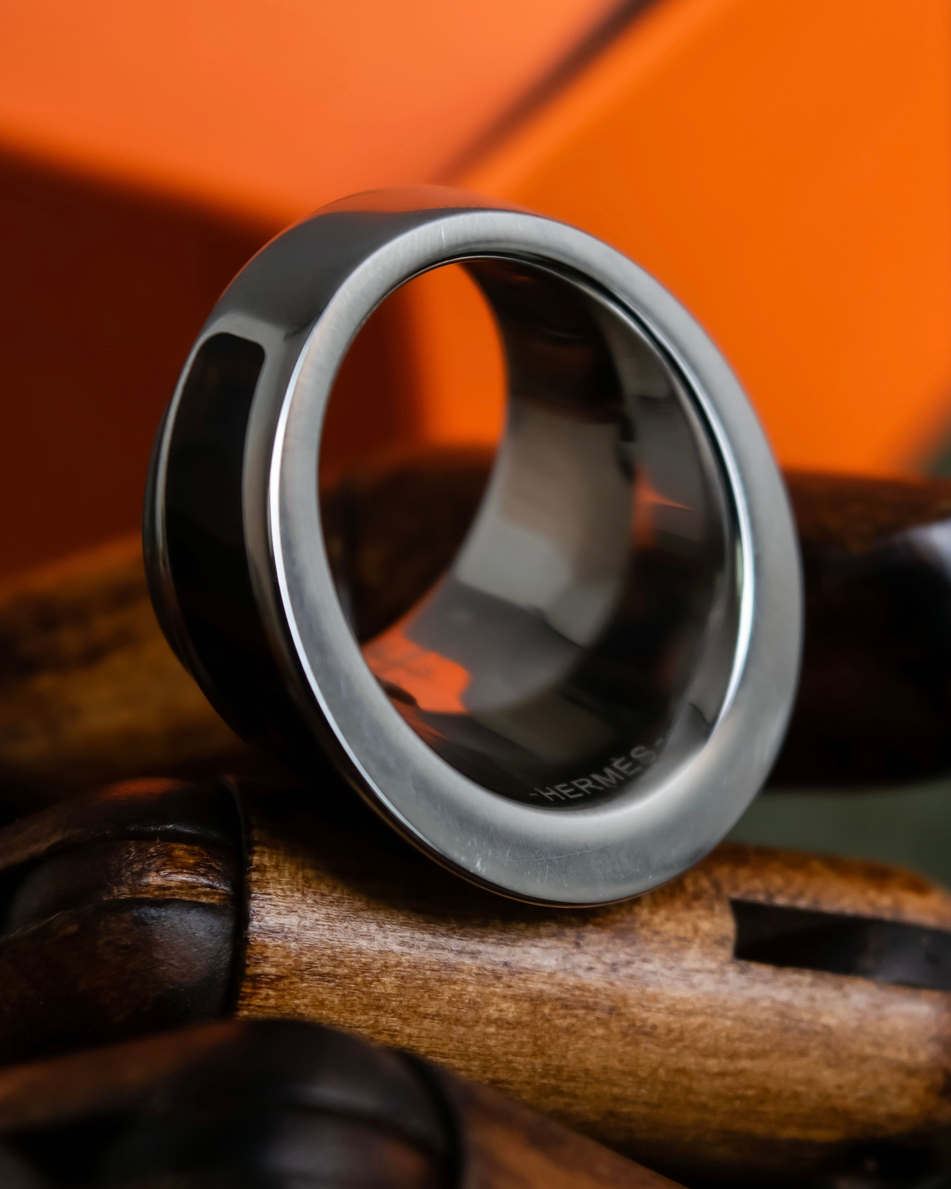 "HERMES" Maron Equus series silver ring