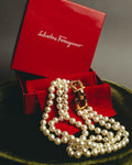 "Salvatore Ferragamo" 80's-90's Gancini three-strand pearl-style necklace