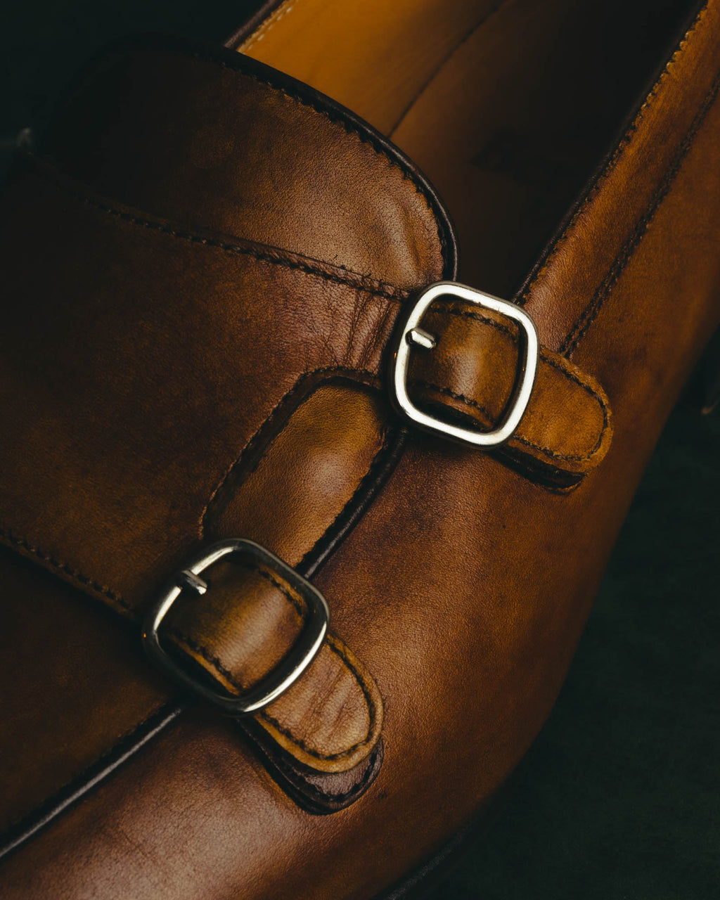 “Berwick 1707” 2010’s Patina aniline leather double monk shoes