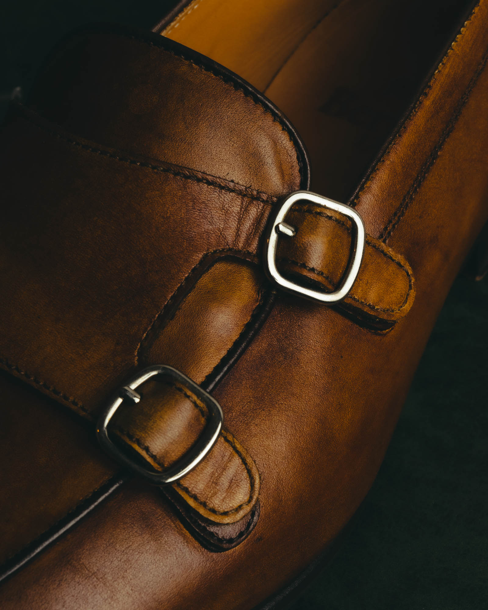 “Berwick 1707” 2010’s Patina aniline leather double monk shoes