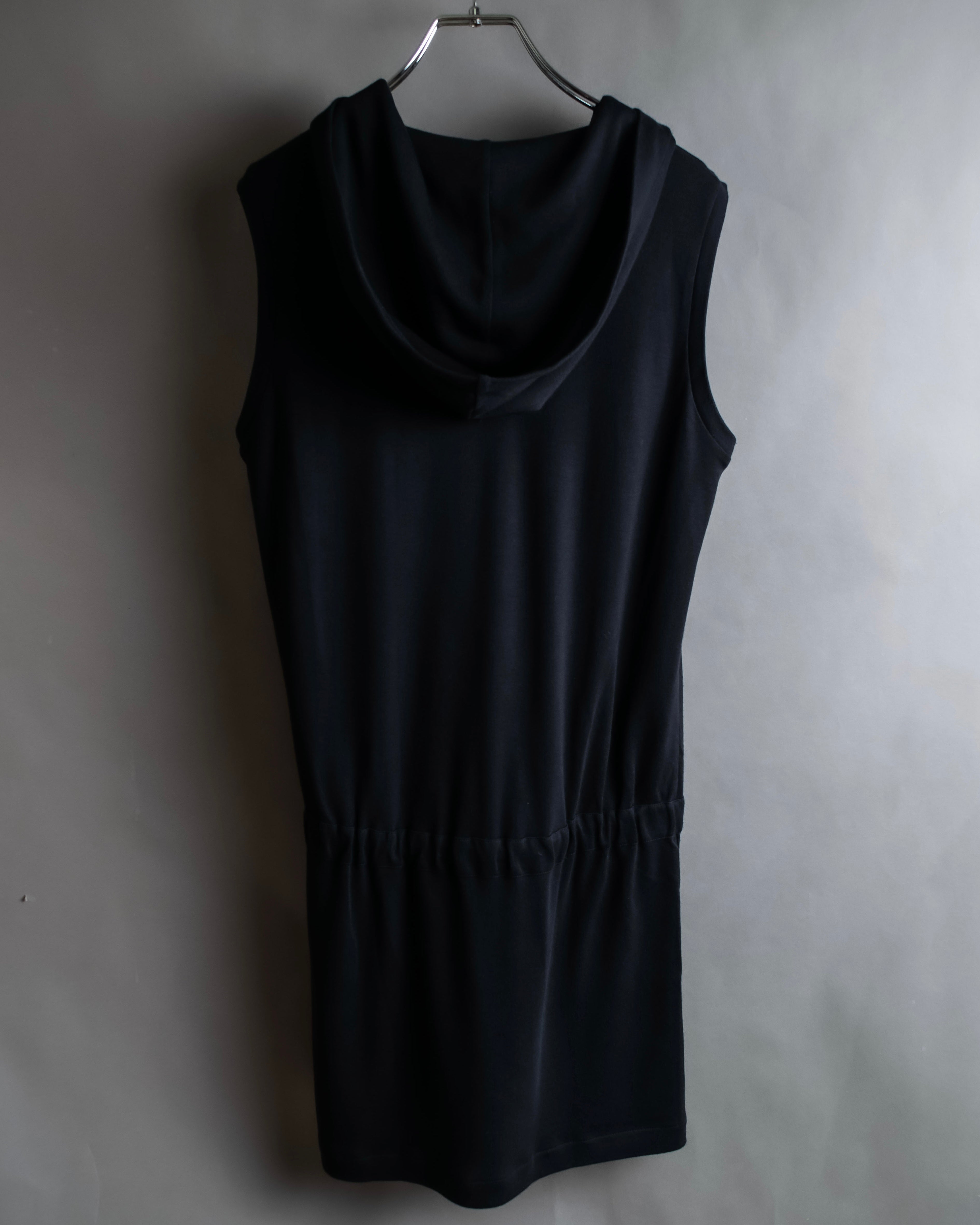 "Christian Dior" Satin ribbon waist detail hooded dress