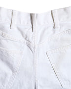 CELINE/ Triomphe Waist Designed Denim Shorts White