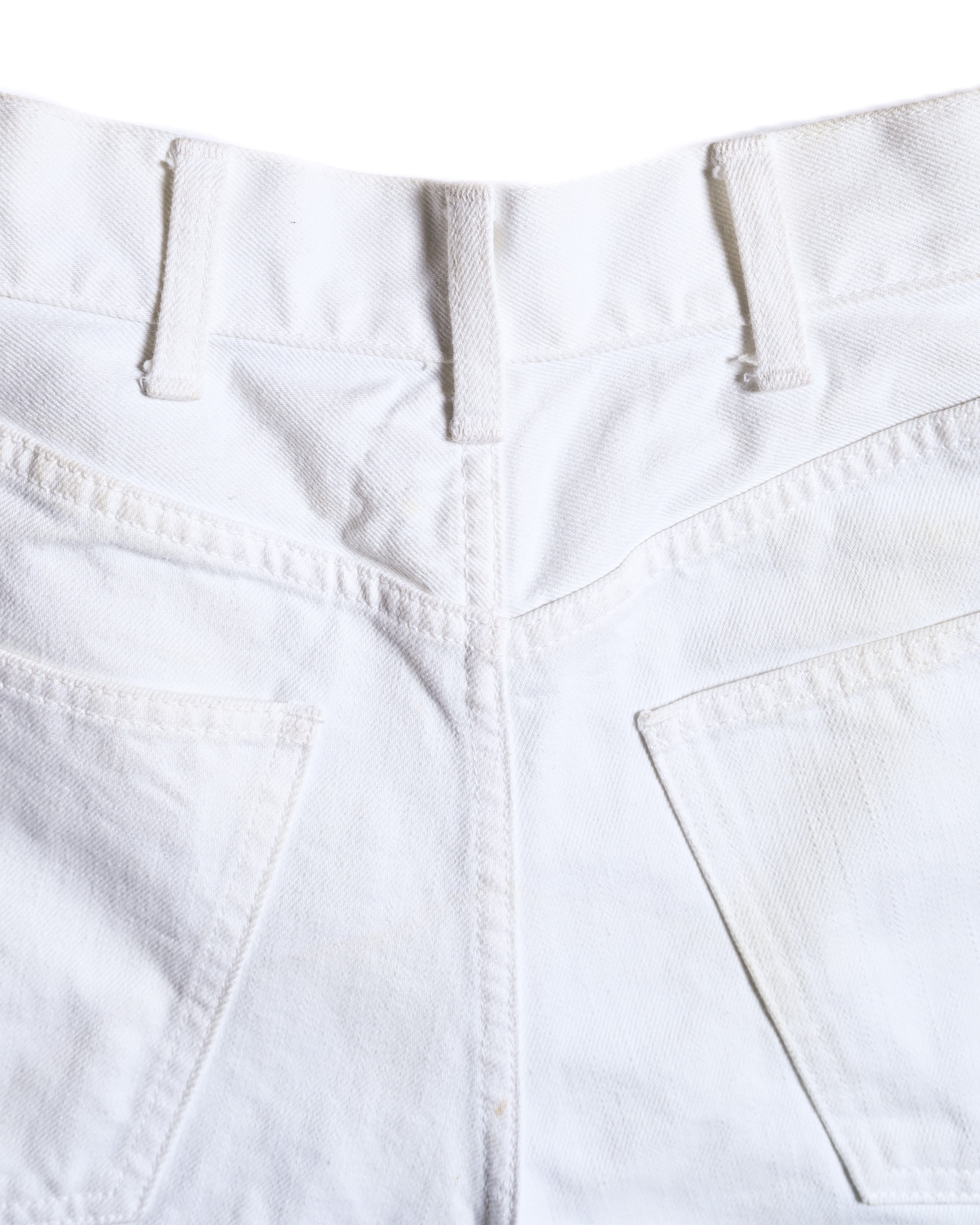 CELINE/ Triomphe Waist Designed Denim Shorts White