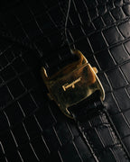 "Salvatore Ferragamo" 90's-00's Croc embossed leather shoulder bag