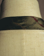 "Yves Saint Laurent" 80's-90's Olive silk jacquard necktie