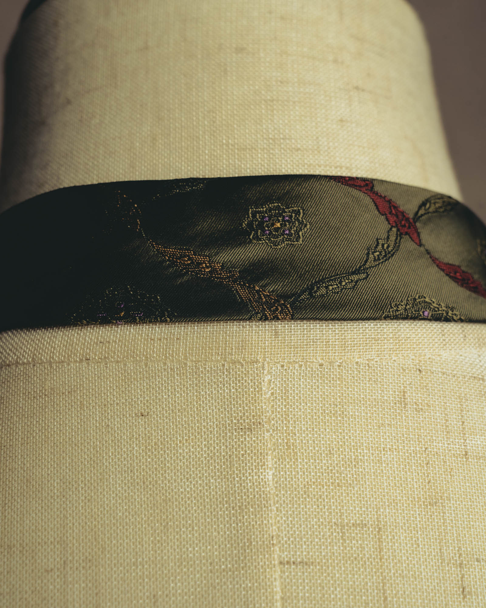 "Yves Saint Laurent" 80's-90's Olive silk jacquard necktie