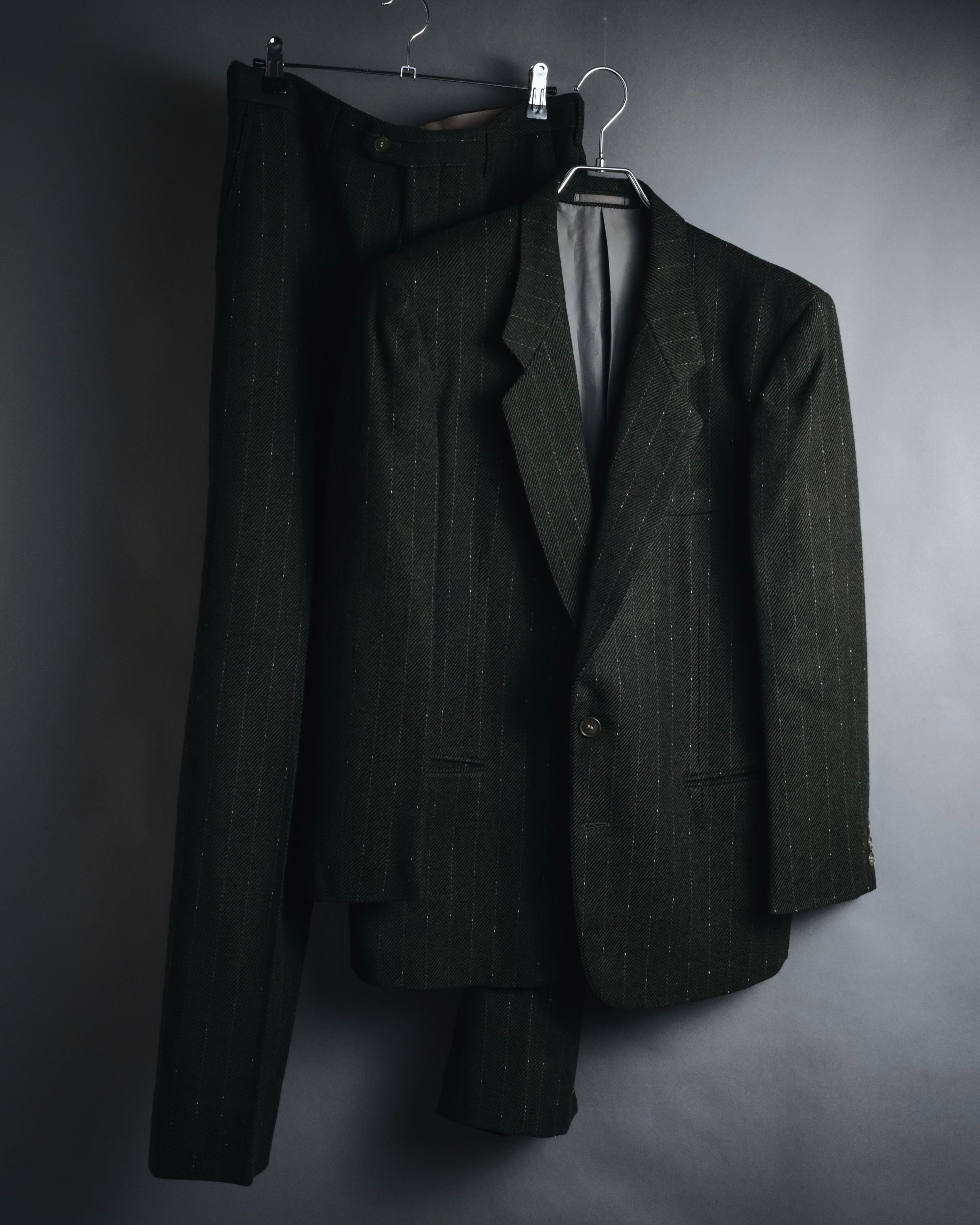 "Yves Saint Laurent diffusion hommes" 80’s-90’s structured glitter pinstripe wool suit set-up