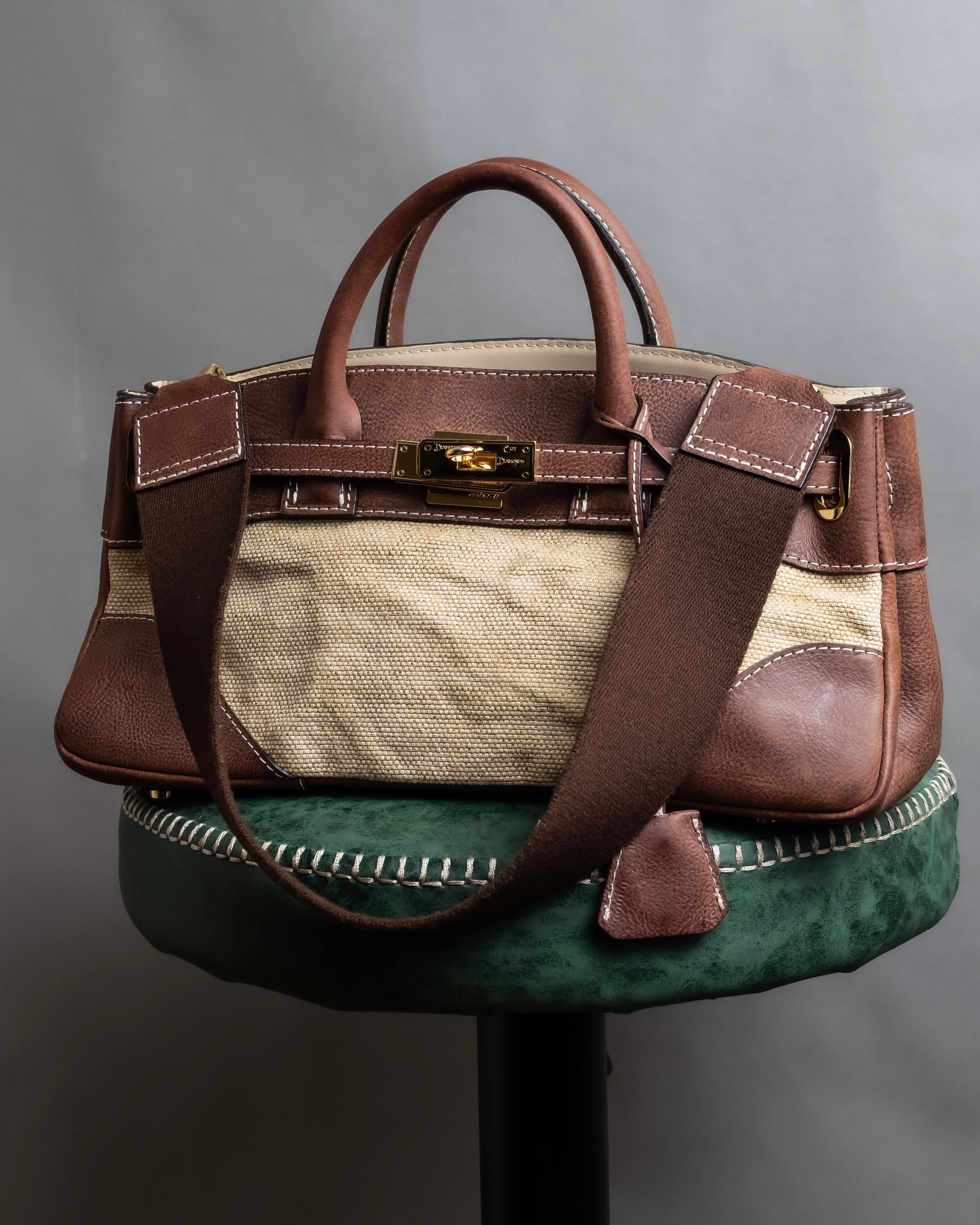 "ADMJ" Leather &amp; canvas combination 2way shoulder bag