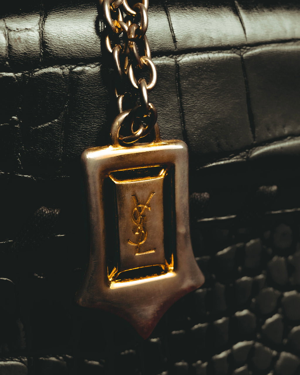 -SPECIAL- “Yves Saint Laurent” 80’s-90’s Crocodile embossed lace-up handbag