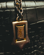 -SPECIAL- “Yves Saint Laurent” 80’s-90’s Crocodile embossed lace-up handbag
