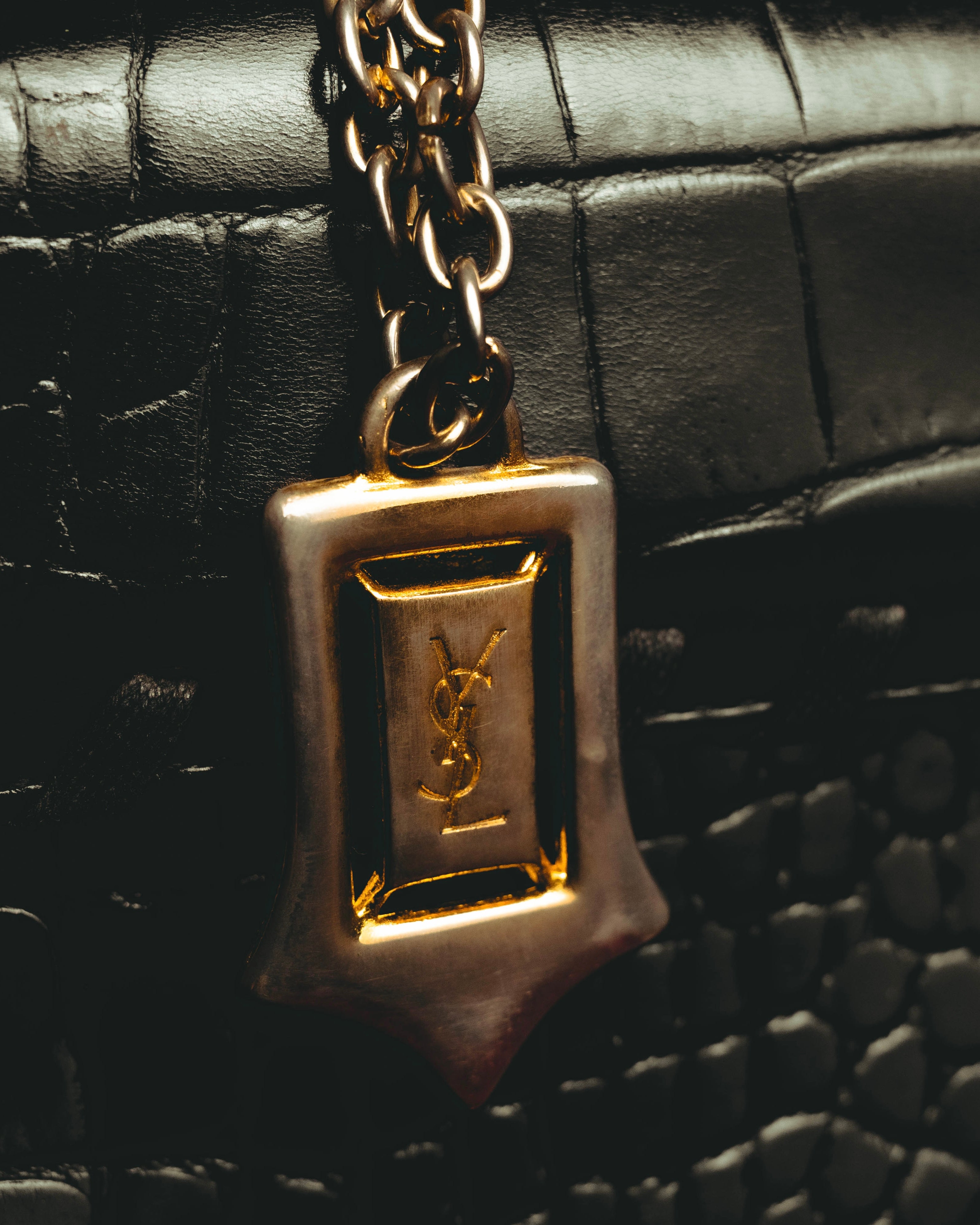-SPECIAL- “Yves Saint Laurent” 80’s-90’s Crocodile embossed lace-up handbag