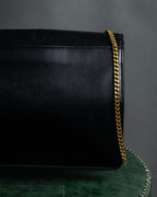 "Christian Dior" 70's-80's Radial drape design gold chain leather shoulder bag