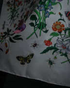 "GUCCI" 80's Flora motif vintage silk scarf