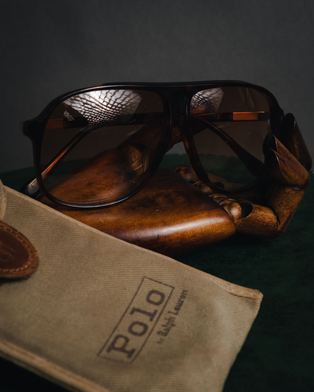"Polo Ralph Lauren" 85’s-95’s Tortoiseshell aviator logo temples sunglasses