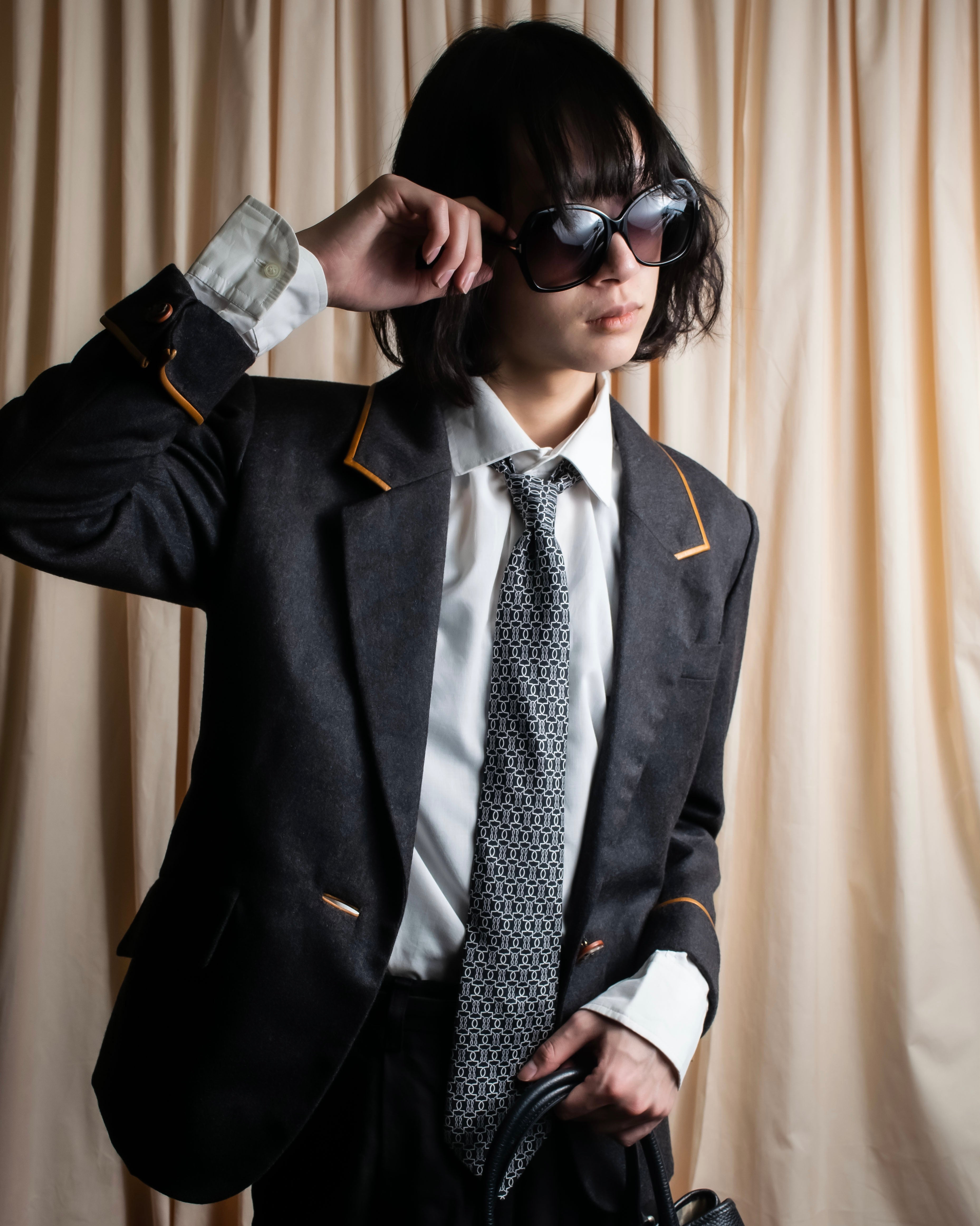 "HERMES" Chain motif silk necktie