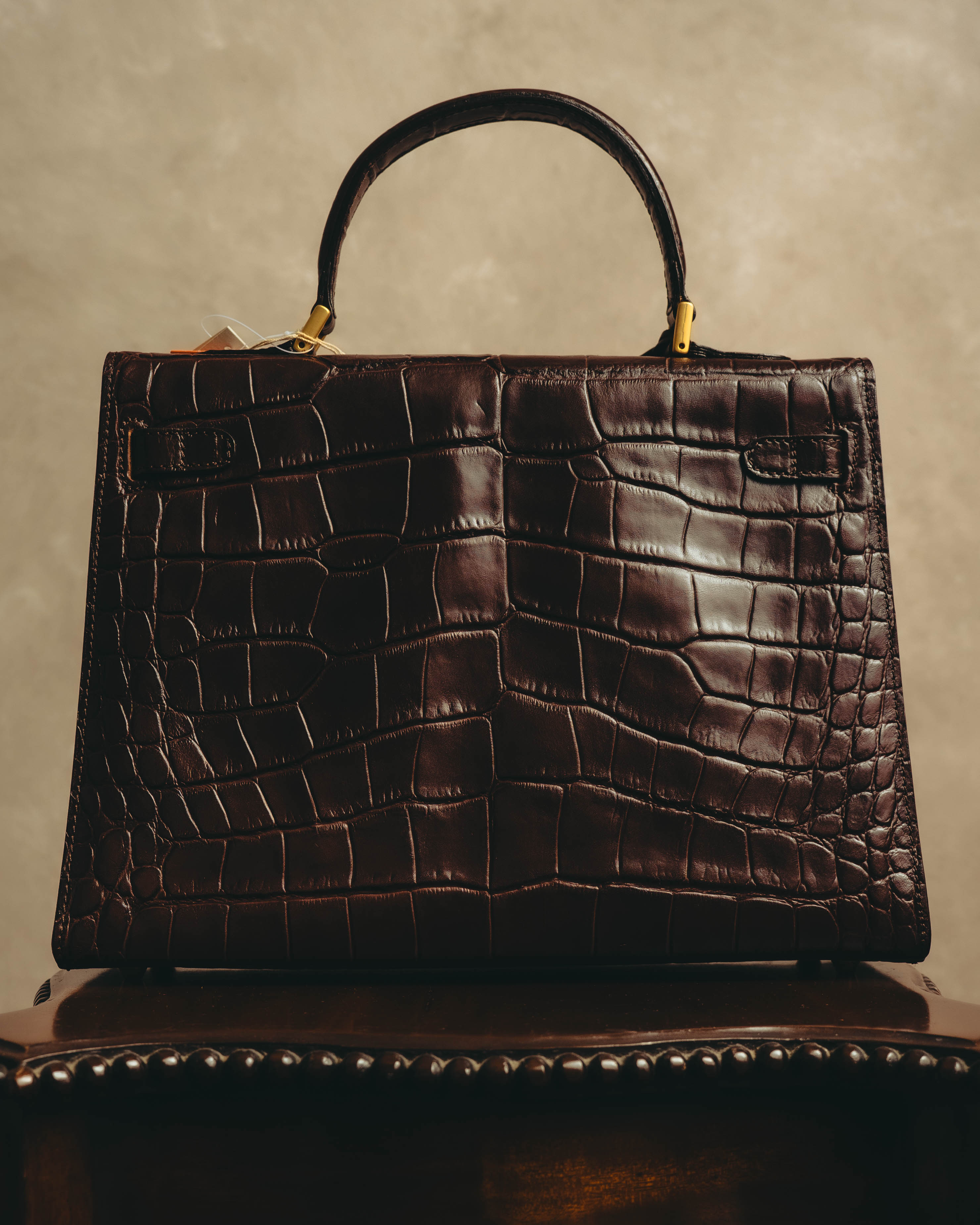 -SPECIAL- "CRISTIAN FLORENCE" 90's-00's Classic crocodile embossed leather structured top handle bag