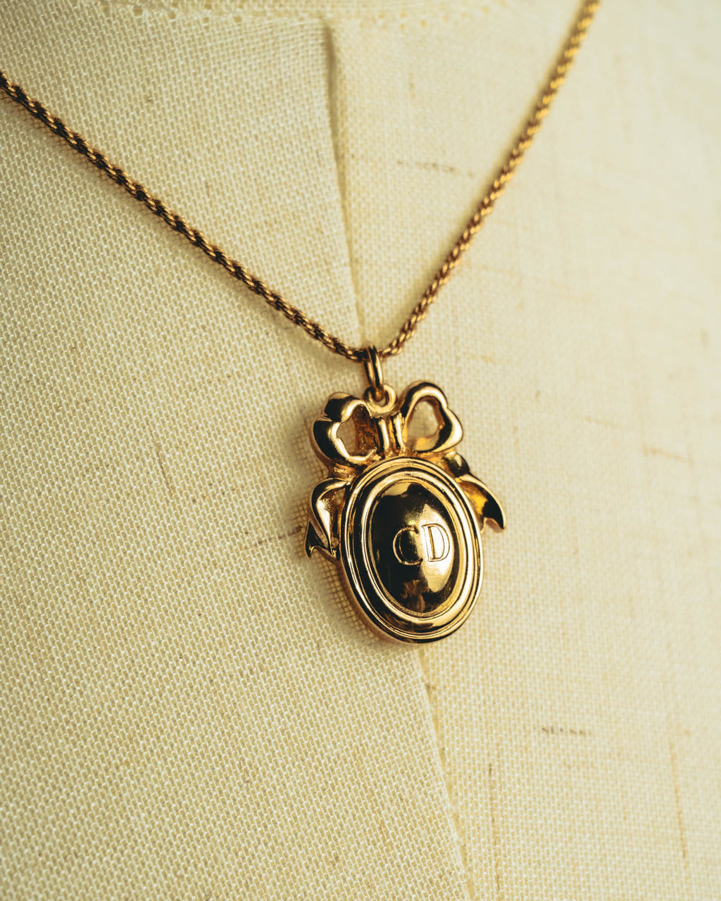 "Christian Dior" 80's-90's Gold monogram pendant necklace