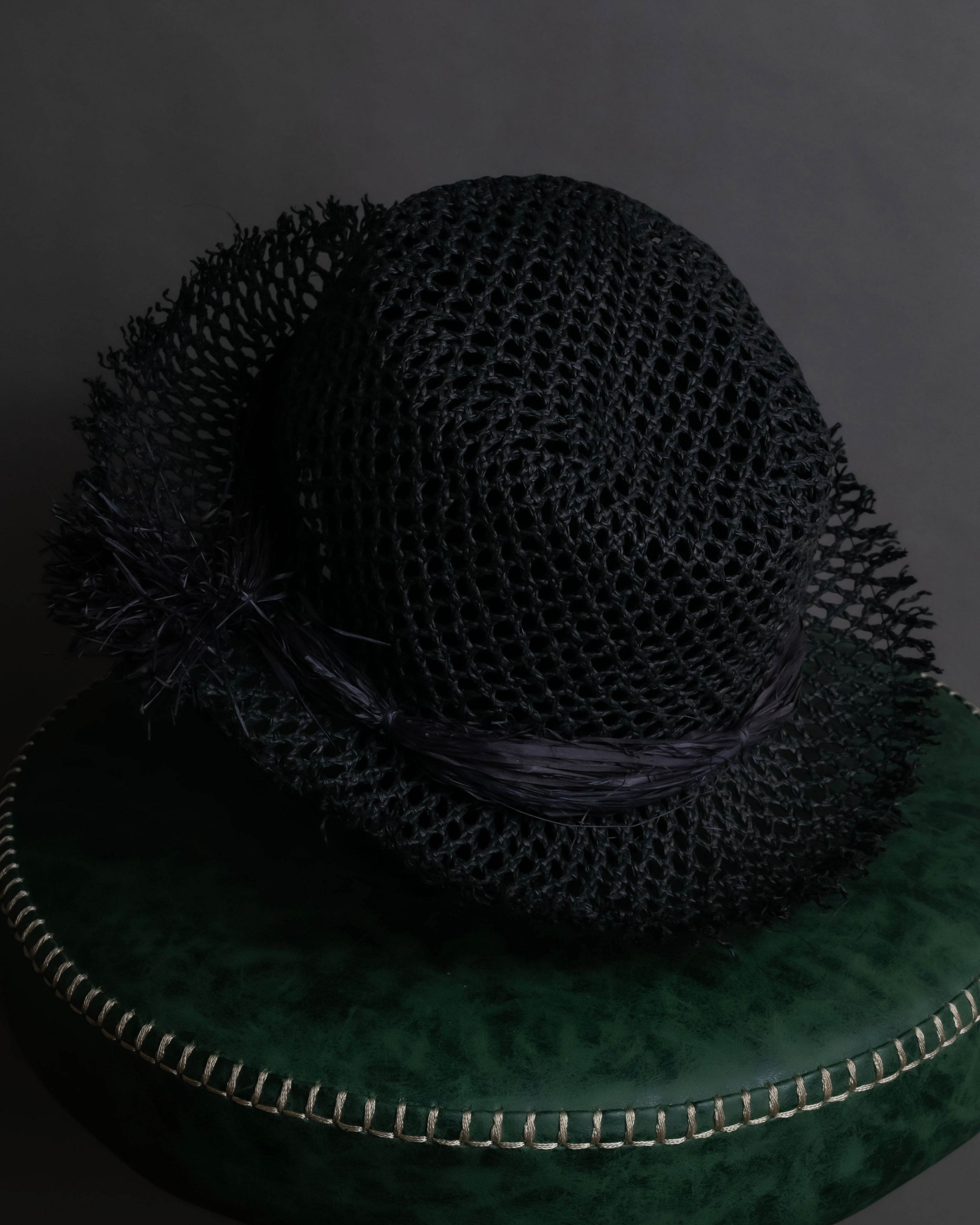 "Christian Dior" Raffia ribbon design paper fiber hat