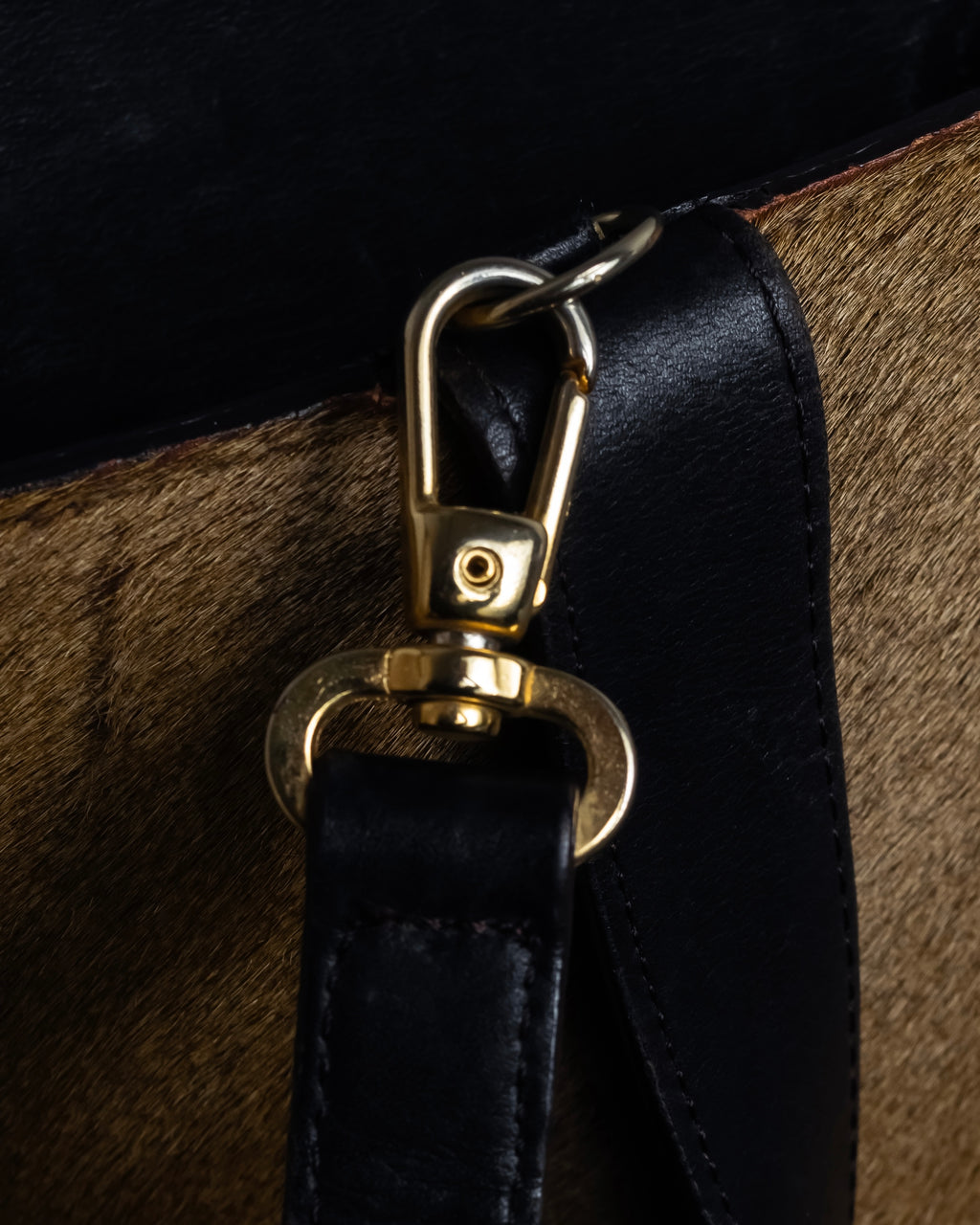 "YVES SAINT LAURENT" Hand-stitched design hair calf leather tote bag