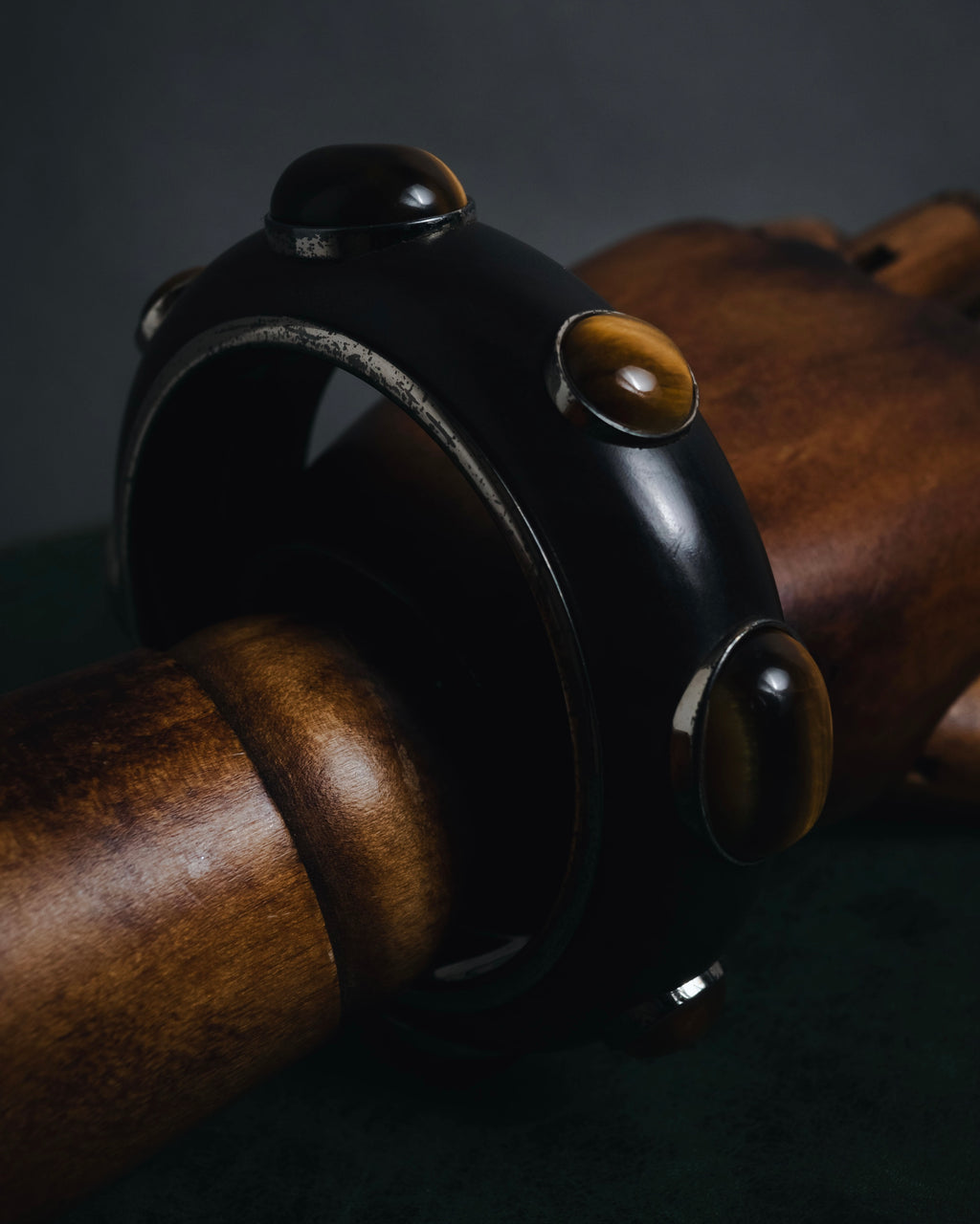 "Bottega Veneta" 2006-2012 ebony and sterling silver tiger eye bangle