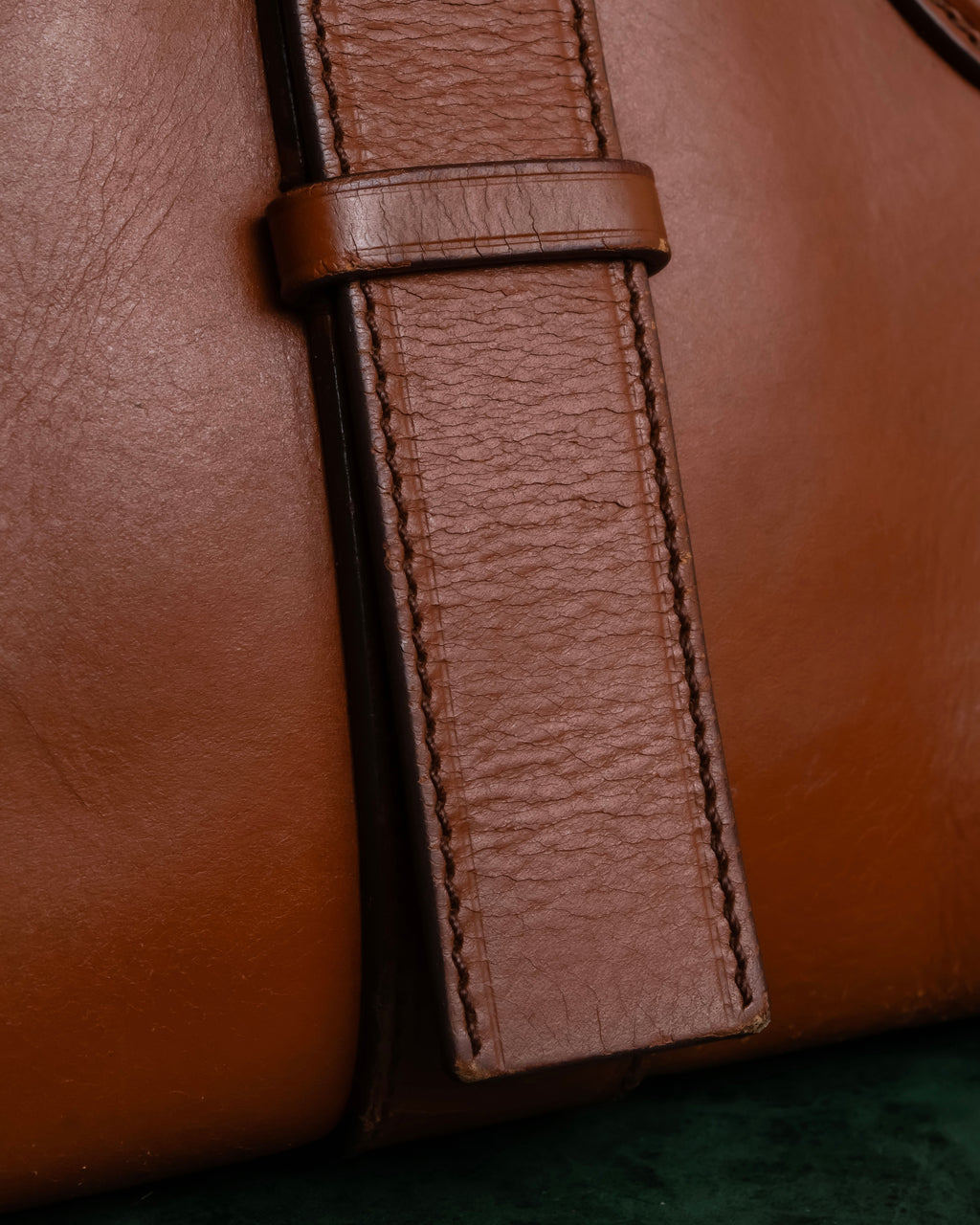 "PRADA" Belt flap detail rounded boston leather bag