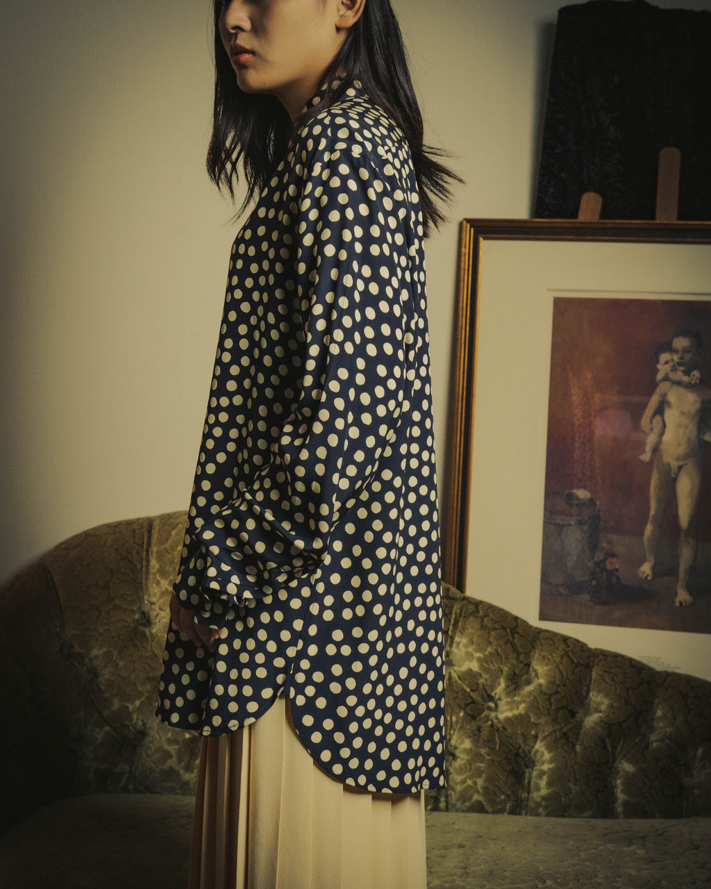 -SPECIAL- "Saint Laurent" 2019-2020 Polka dot silk long sleeve shirt