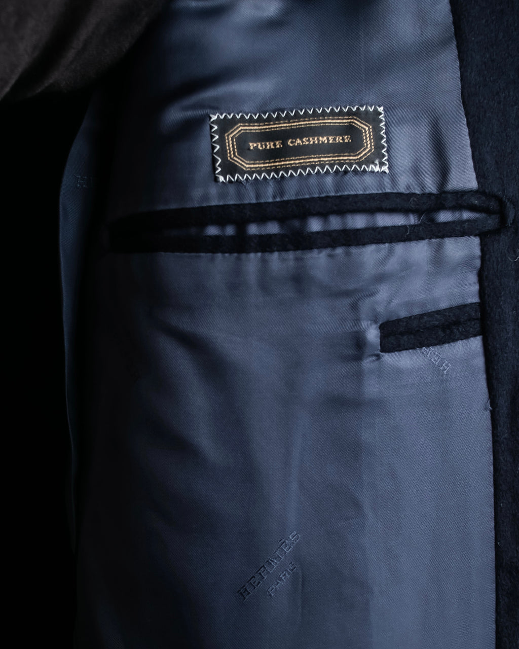"HERMES" 90's Pure cashmere navy blue tailored jacket