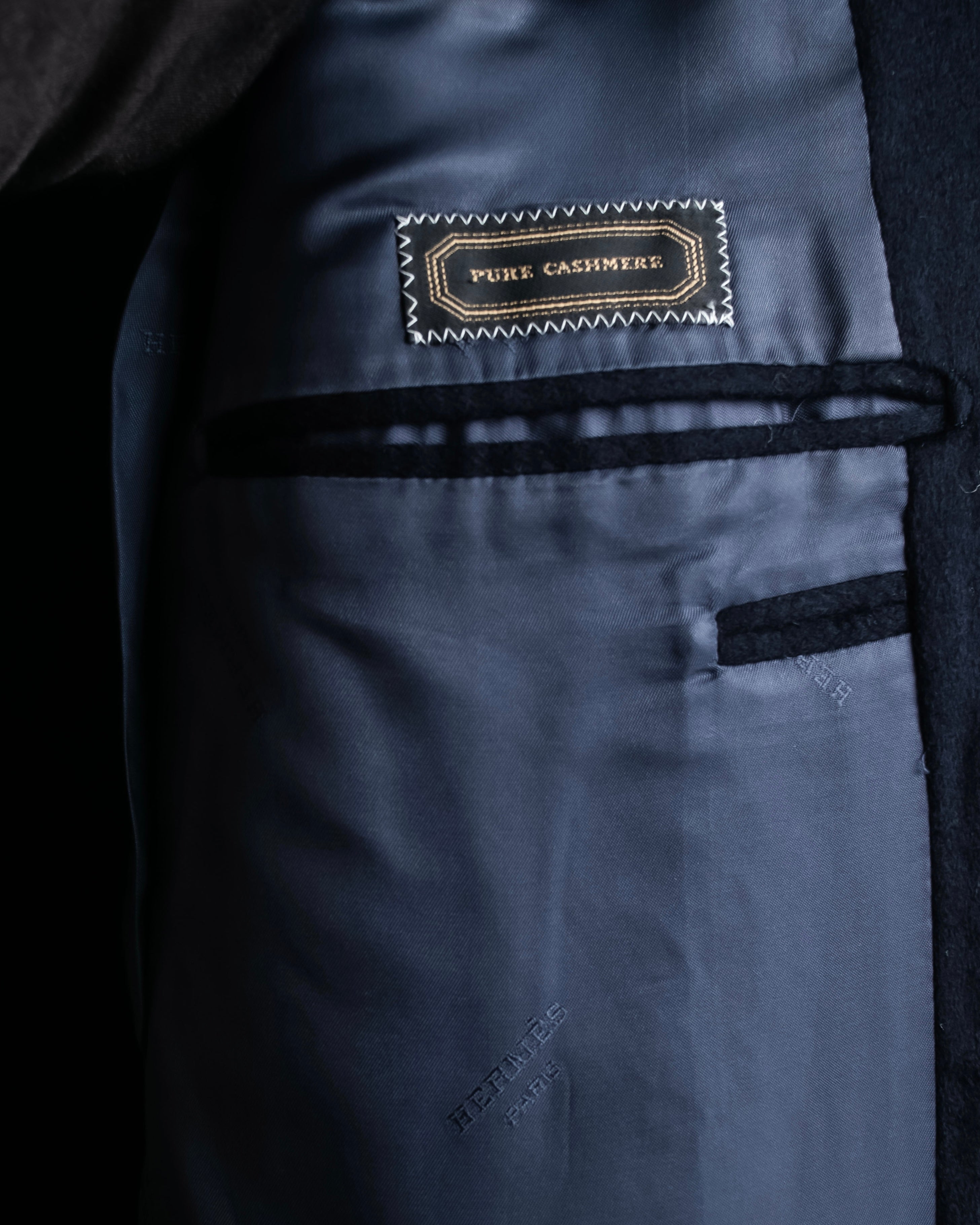 "HERMES" 90's Pure cashmere navy blue tailored jacket