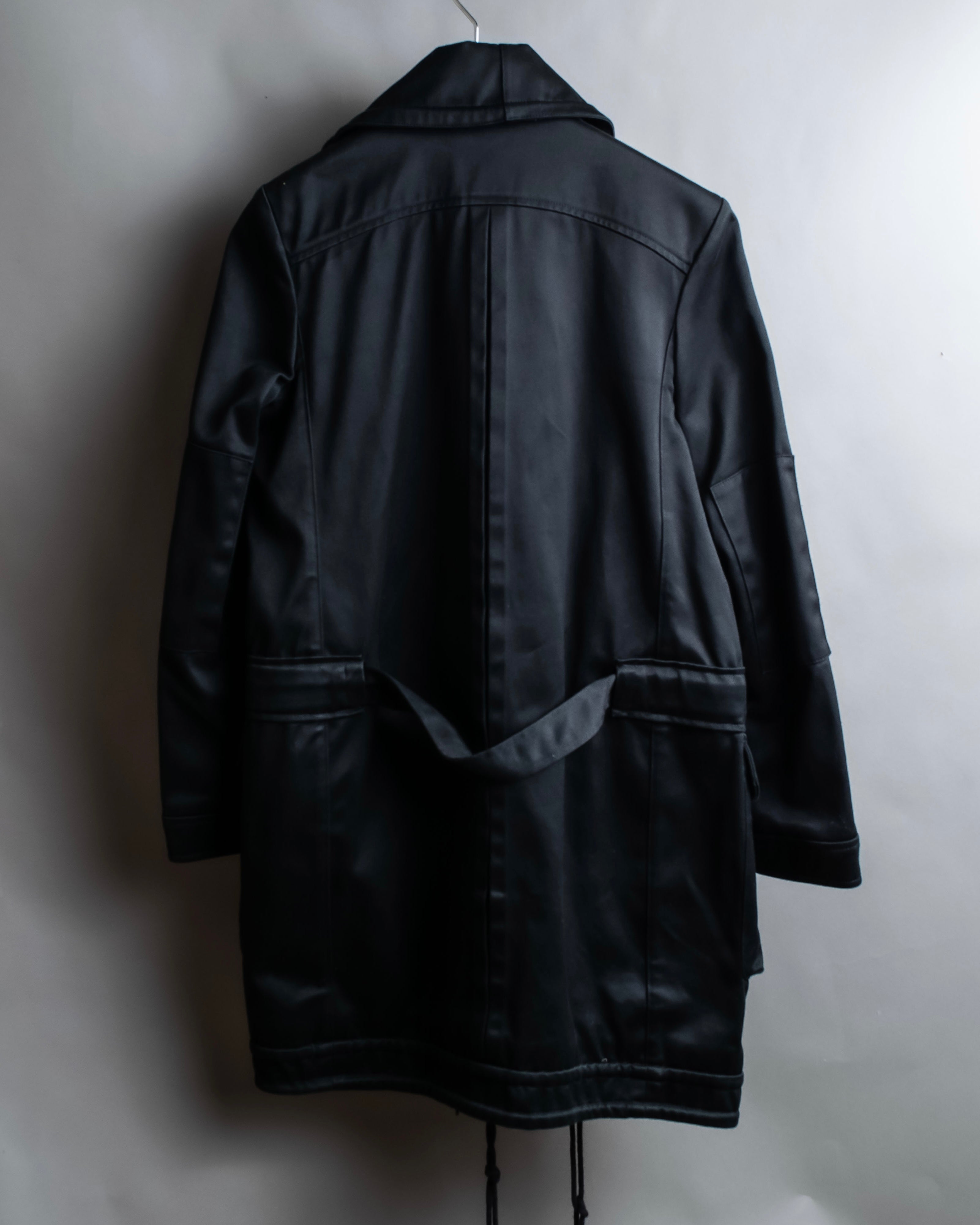 "BALENCIAGA" Glossy cotton military detail belted coat