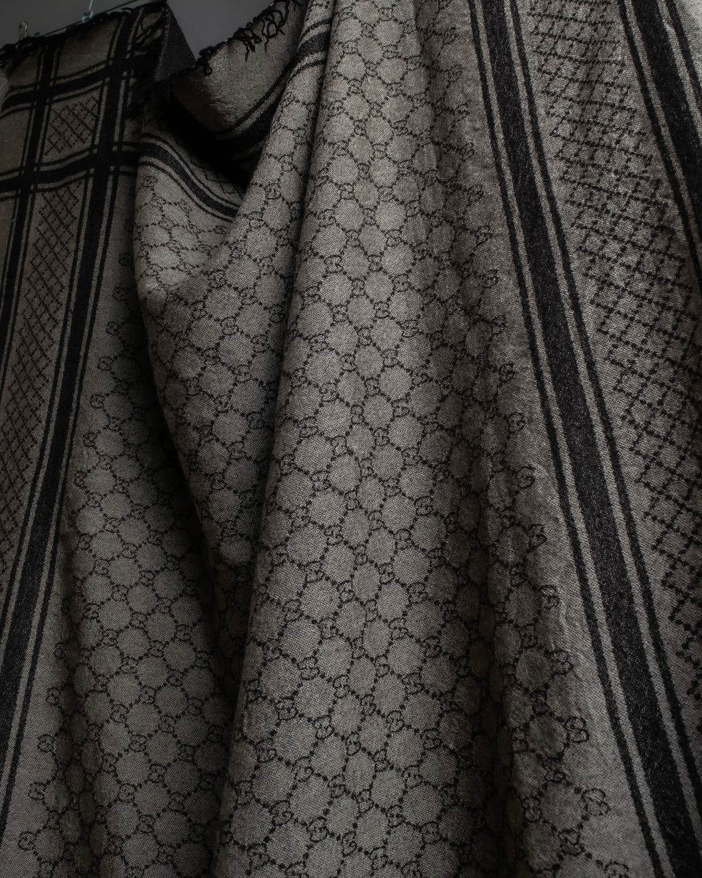 "GUCCI" GG monogram &amp; check pattern fringe large stole