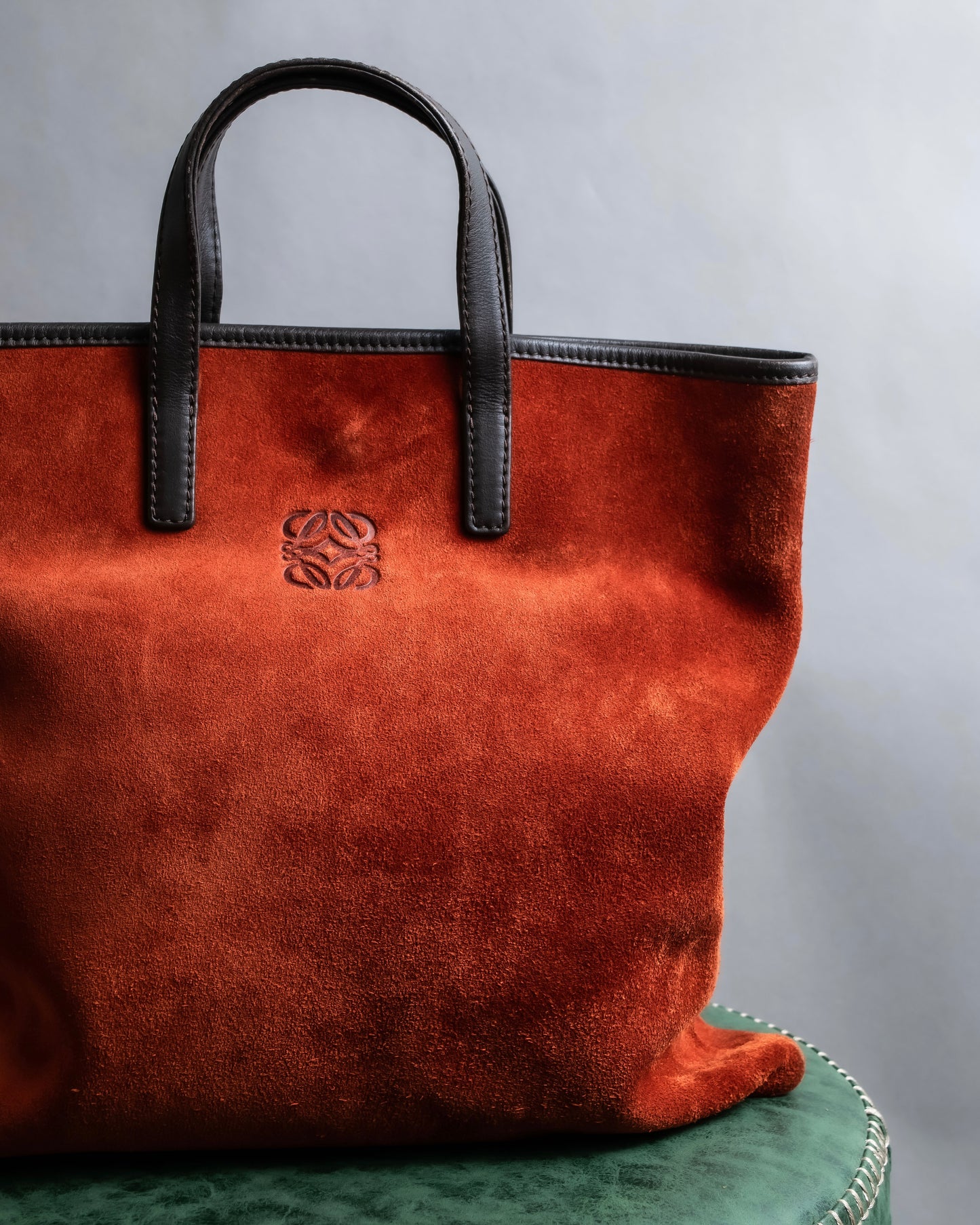 "LOEWE" Anagram logo engraved suede leather tote bag