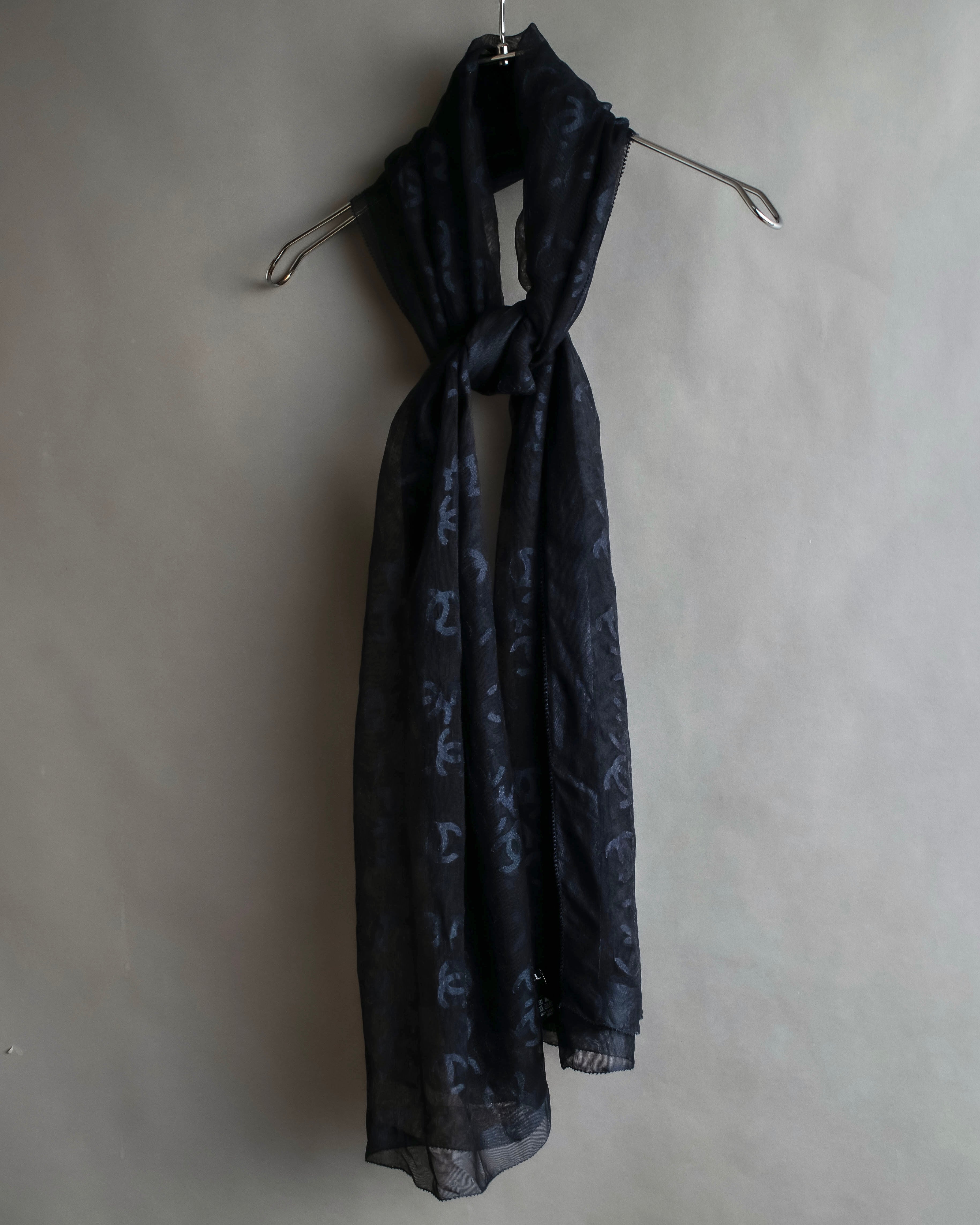 "CHANEL" Coco Mark scattered sheer large scarf