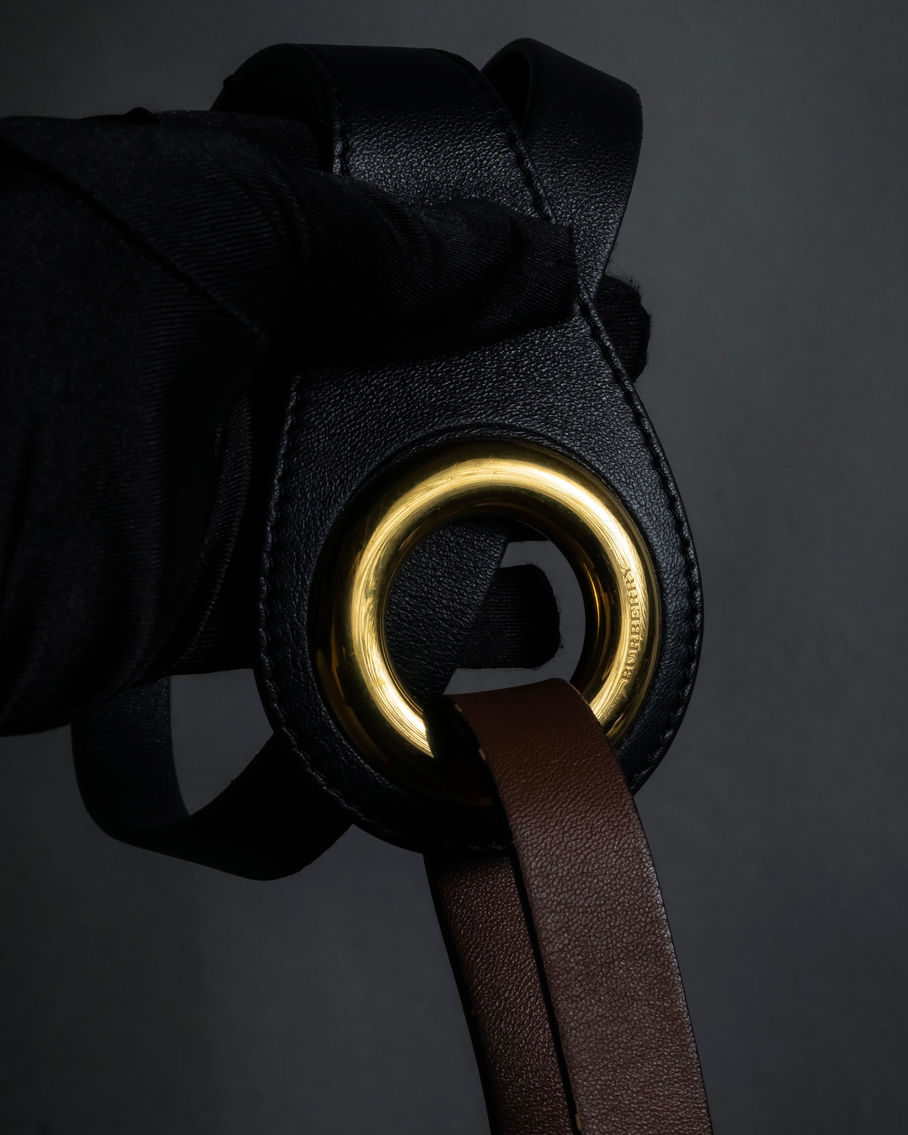 "BURBERRY" Gold circle metal design waist mark leather belt