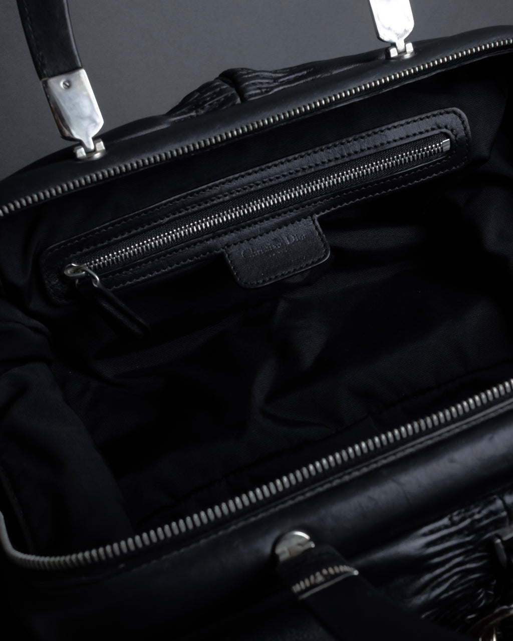 "Christian Dior" CD motif charm design gathered leather hand bag